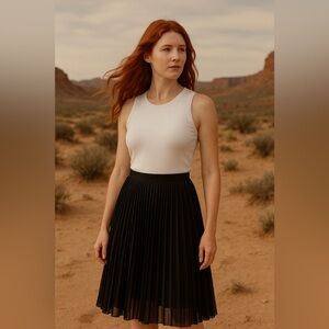 Coldwater Creek Black Pleated Midi Skirt – Size 10 – Excellent Condition